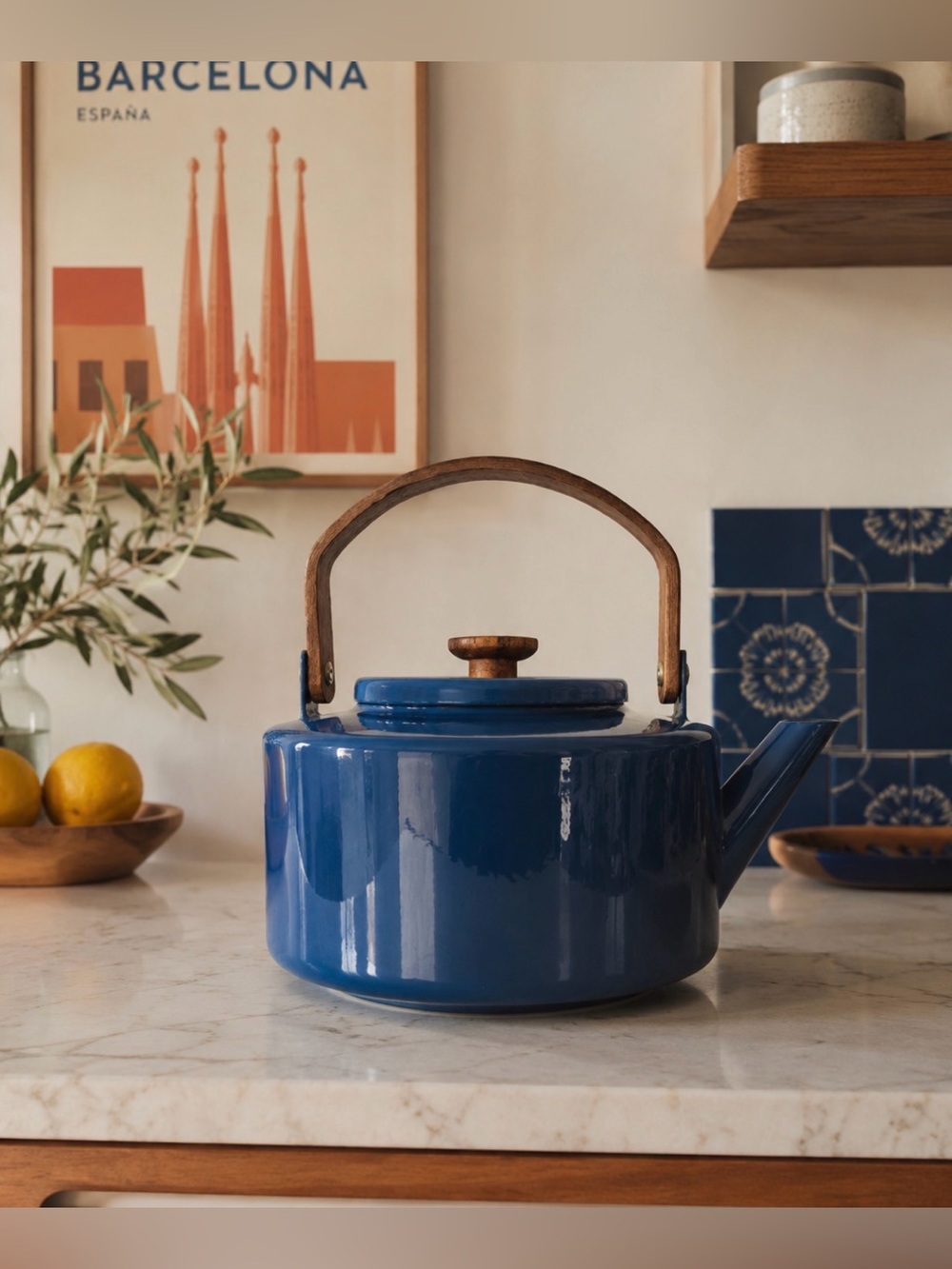 1960’s MCM COPCO Spain Blue teapot enamel teak